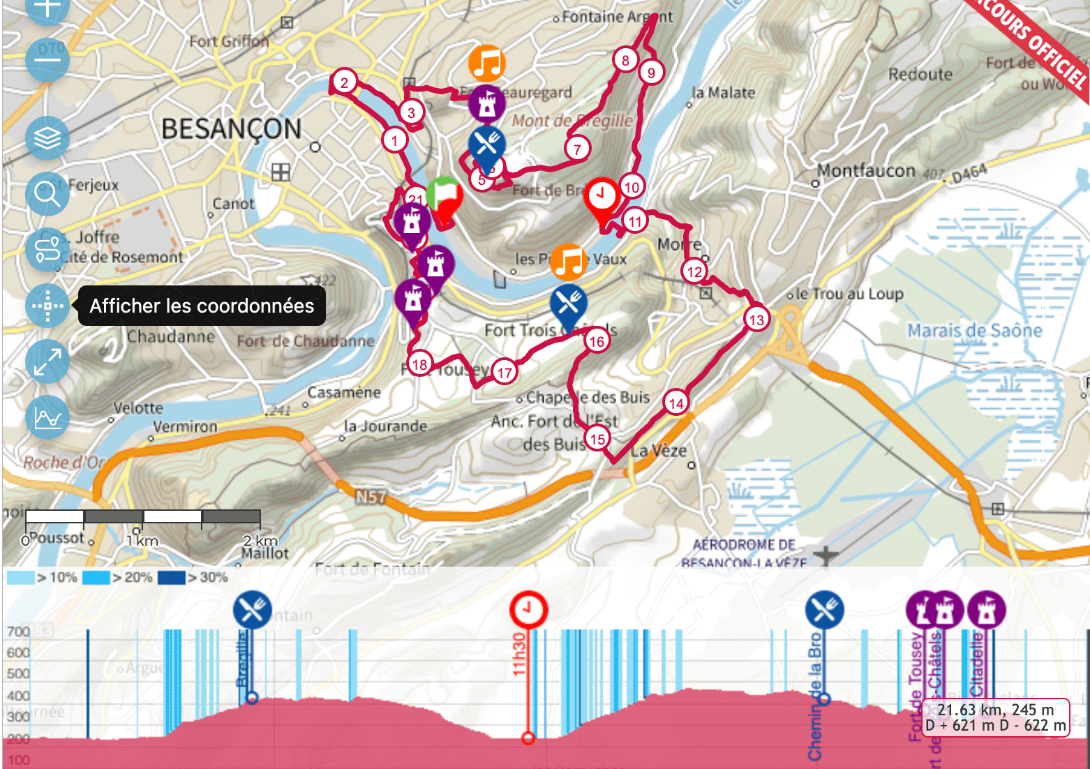 parcours 22 km trail des forts